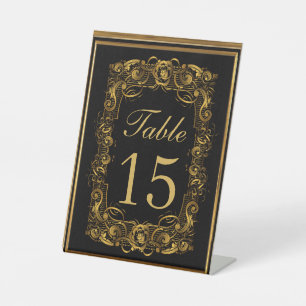 Signe De Table Luxueux Art Nouveau Noir et Or Mariage Royal