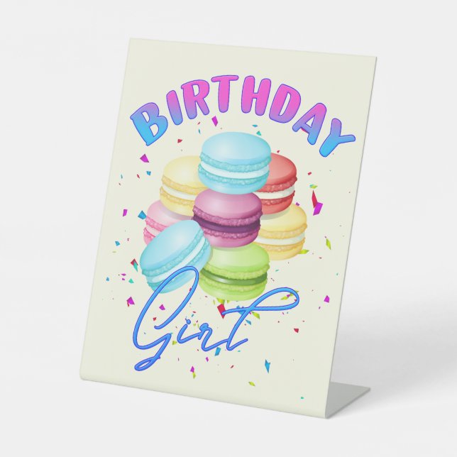 Signe De Table Macarons Sweet Anniversaire Fille Bonbons Thème (Recto)