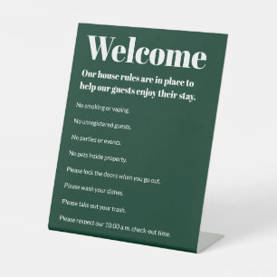 Signe De Table Maison de vacances Règles Modèle blanc vert foncé
