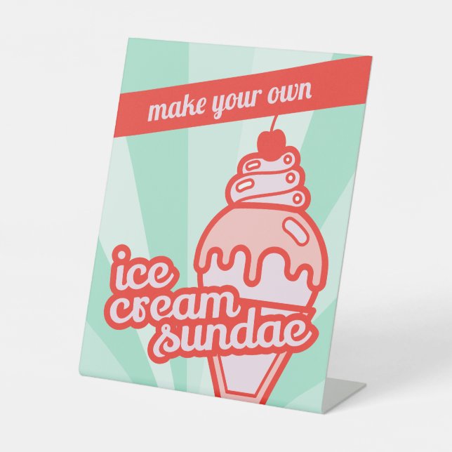 Signe De Table Make your own Ice Cream Sundae Bar Tabletop Sign  (Recto)