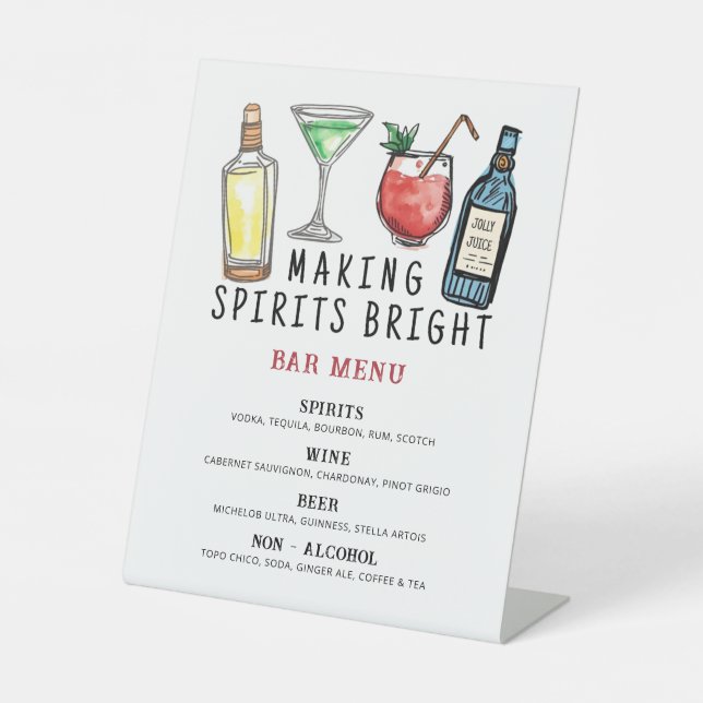Signe De Table Making Spirits Bright Christmas Bar Menu Sign (Recto)