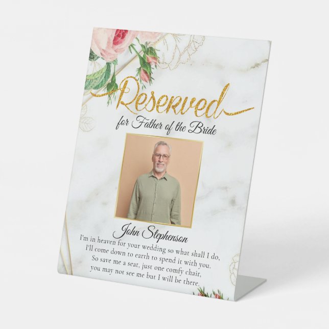 Signe De Table Marbre Élégant Enregistrer un siège Photo Mariage  (Recto)