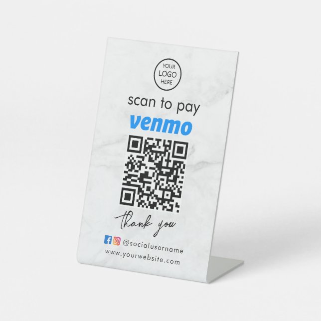 Signe De Table Marbre Venmo QR Code paiement | Logo | Analyser po (Recto)