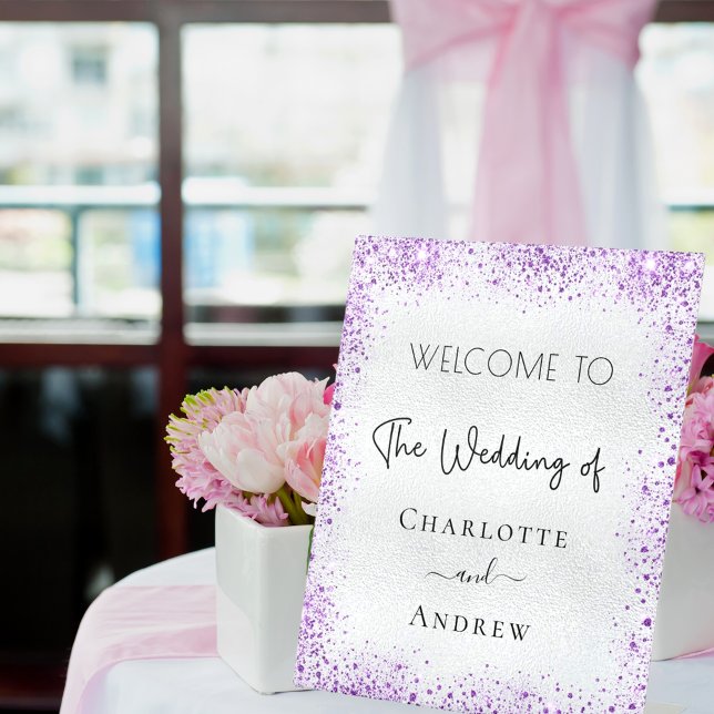 Signe De Table Mariage argent violet pétillant accueil (Créateur téléchargé)