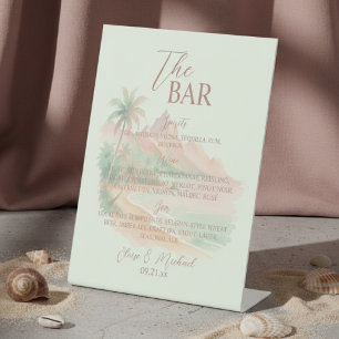 Signe De Table Mariage au bar du coucher de soleil sur une île tr