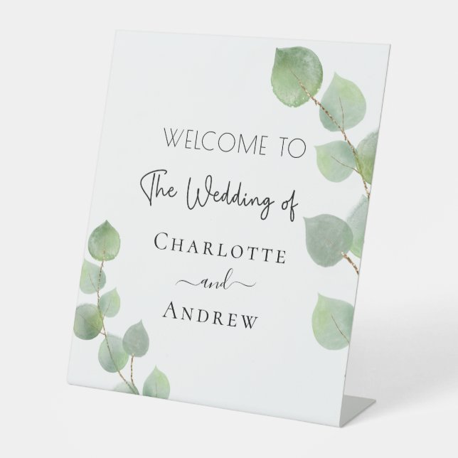 Signe De Table Mariage bienvenue eucalyptus noms de verdure (Recto)