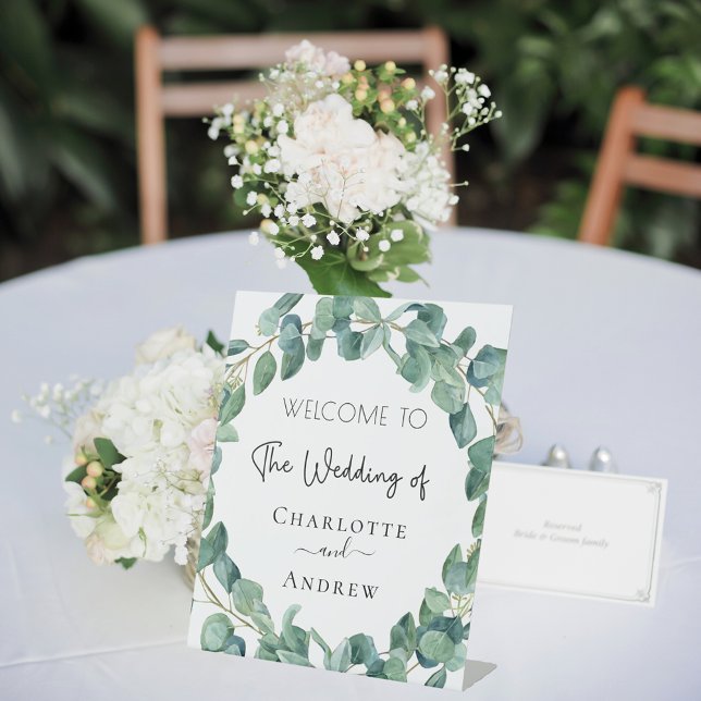 Signe De Table Mariage bienvenue eucalyptus noms de verdure (Créateur téléchargé)
