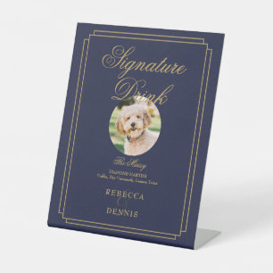 Signe De Table Mariage bleu marine et or Signature pour animaux d