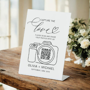 Signe De Table Mariage Capture L'Amour QR Code Photo Partager