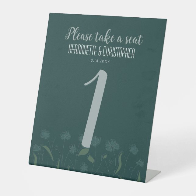 Signe De Table Mariage Chic Moderne Élégant Vert Émeraude Simple (Recto)