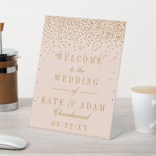 Signe De Table Mariage Confetti Rose et Glam Gold
