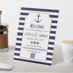 Signe De Table Mariage d'Ancre de la marine nautique et de la ban