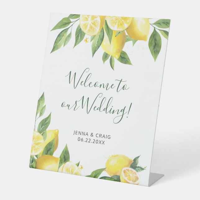 Signe De Table Mariage d'aquarelle citron (Recto)