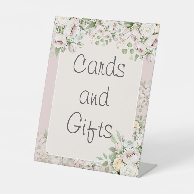 Signe De Table Mariage d'aquarelle fleurie rose duveteuse (Recto)