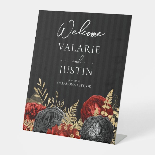 Signe De Table Mariage de bienvenue gothique rouge et noir (Recto)