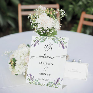 Signe De Table Mariage de bienvenue Lavender eucalyptus monogram