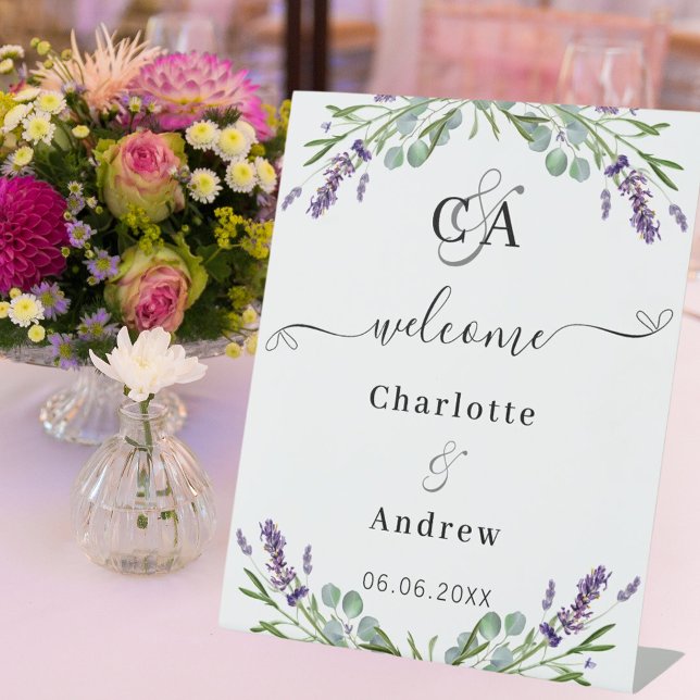 Signe De Table Mariage de bienvenue Lavender eucalyptus monogram (Créateur téléchargé)