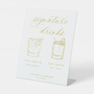 Signe De Table Mariage de boissons signature Gold Script