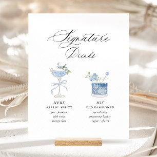 Signe De Table Mariage de boissons signatures bleu poussiéreux