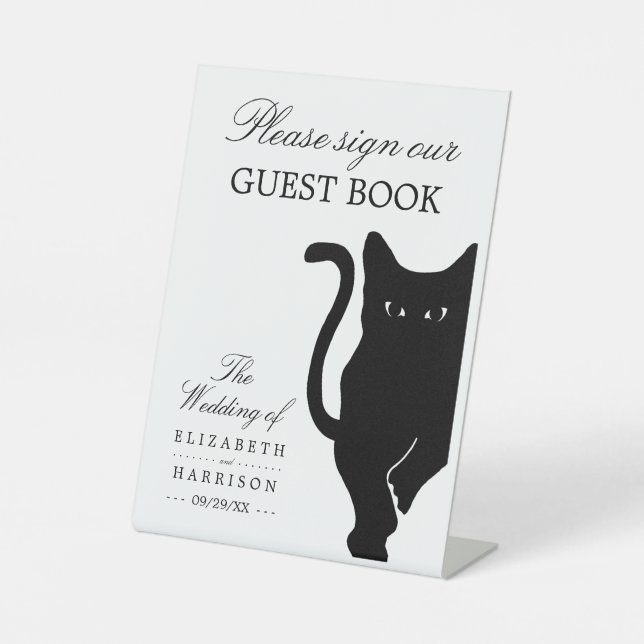 Signe De Table Mariage de chat noir Whimsical moderne (Recto)