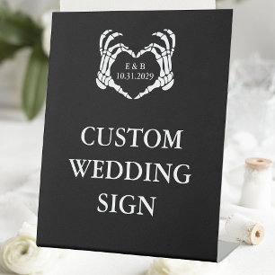 Signe De Table Mariage de coeur de squelette noir personnalisé