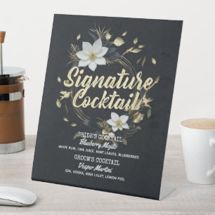 Signe De Table Mariage de courge d'or Floral Signature Boisson Me