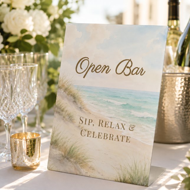Signe De Table Mariage de plage côtière Bar ouvert (Créateur téléchargé)