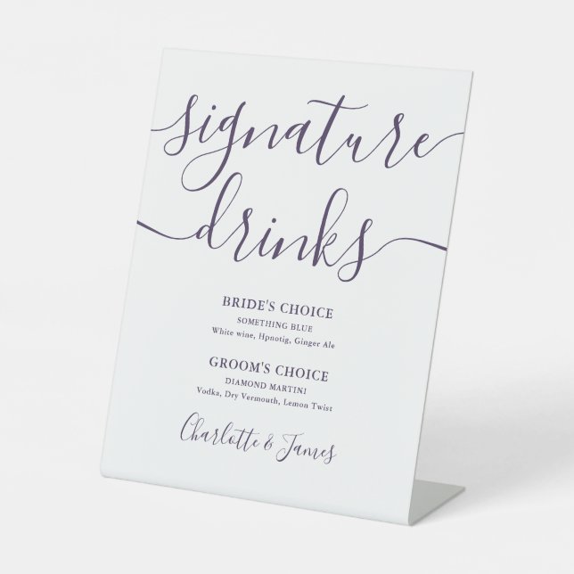 Signe De Table Mariage de script violet Signature Boissons Pedest (Recto)