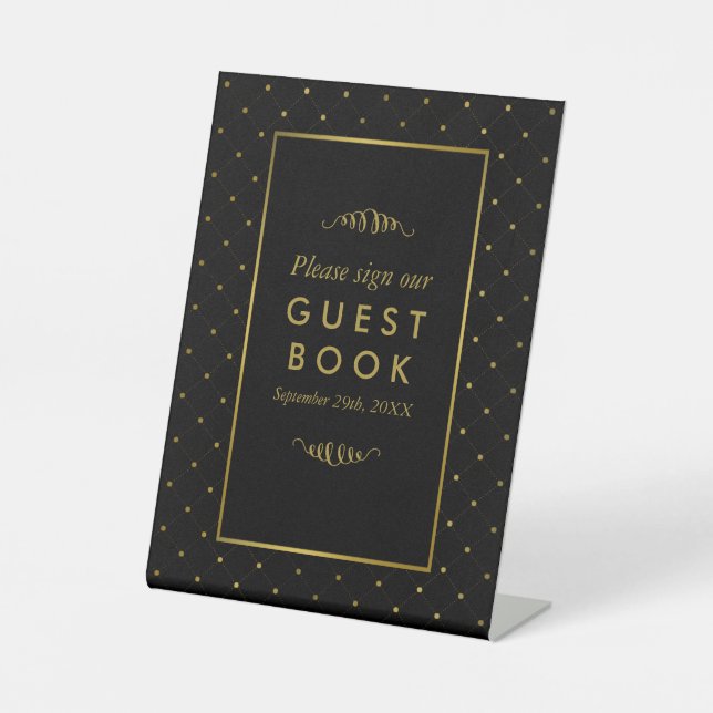 Signe De Table Mariage d'effet Black & Gold moderne (Recto)