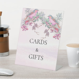 Signe De Table Mariage d'hiver à l'aquarelle Cônes de pin Oiseaux