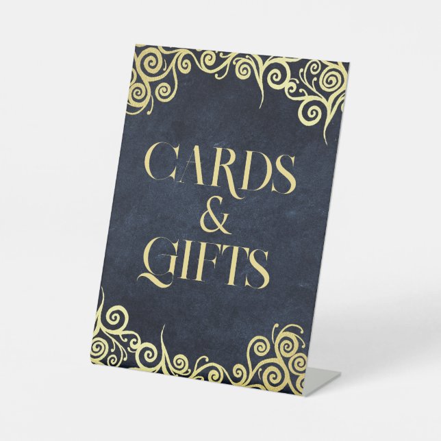 Signe De Table Mariage D'Hiver Luxury Marine Bleu Et Or (Recto)