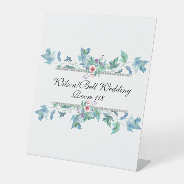 Signe De Table Mariage Diamant Bling Anémones Rose Bleu (Recto)
