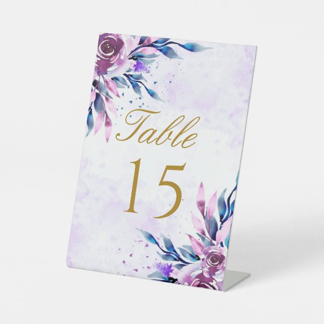 Signe De Table Mariage d'or Peony Botanique Violet Numéro de tabl (Recto)