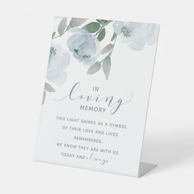 Signe De Table Mariage Dusty Bleu & Gris Aquarelle En Mémoire (Recto)
