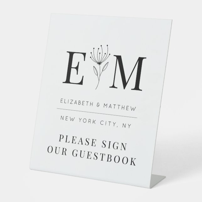 Signe De Table Mariage Élégant Chic Moderne Monogramme Foliage (Recto)