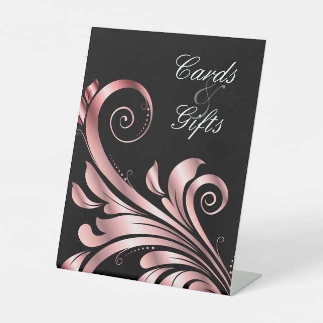Signe De Table Mariage  feuille Rose or rose noir (Recto)