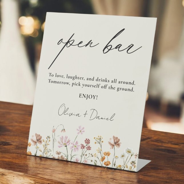 Signe De Table Mariage fleur sauvage Meadow Open Bar (Créateur téléchargé)