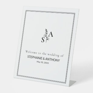 Signe De Table Mariage Fleur sauvage minimaliste BW Monogram