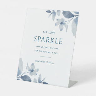 Signe De Table Mariage floral bleu foncé Sparkler Envoyer Désacti