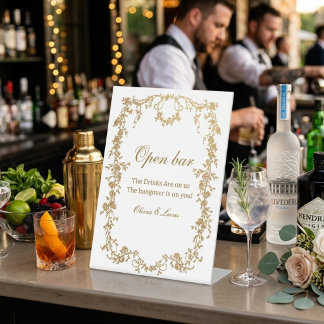 Signe De Table Mariage floral chic blanc royal et or