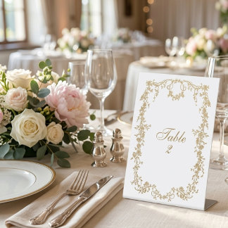 Signe De Table Mariage floral de luxe blanc et or élégant royal