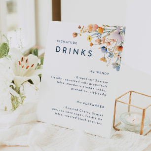 Signe De Table Mariage floral élégant en gras signature Boissons