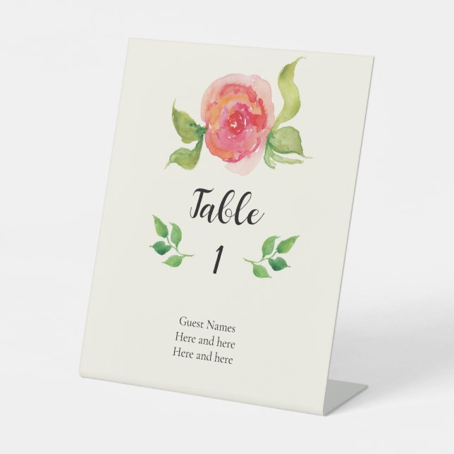Signe De Table Mariage floral gracieux Numéro de table (Recto)