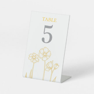 Signe De Table Mariage floral jaune et blanc Numéro de tableau
