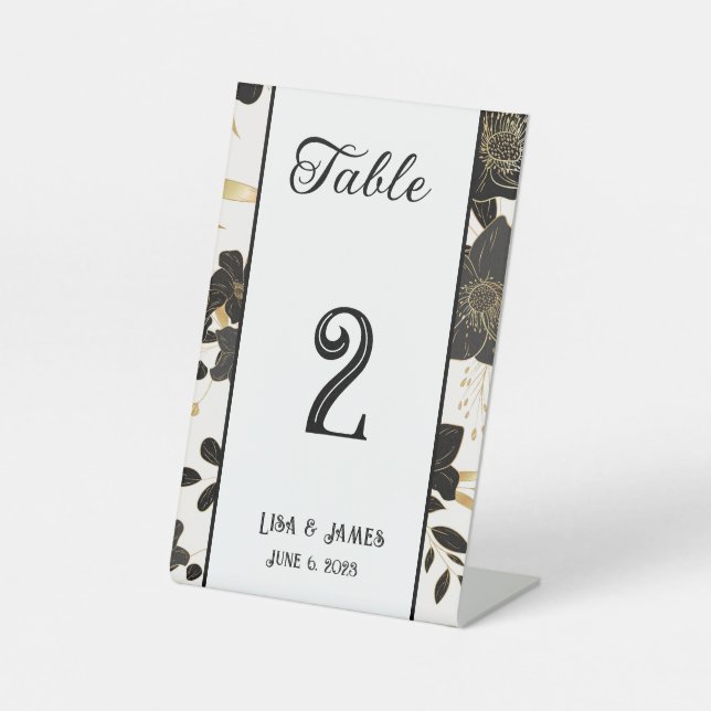 Signe De Table Mariage floral Numéro de la carte Signal piédestal (Recto)