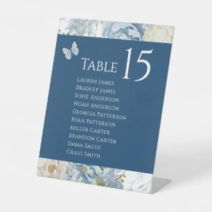 Signe De Table Mariage floral romantique bleu Dusty