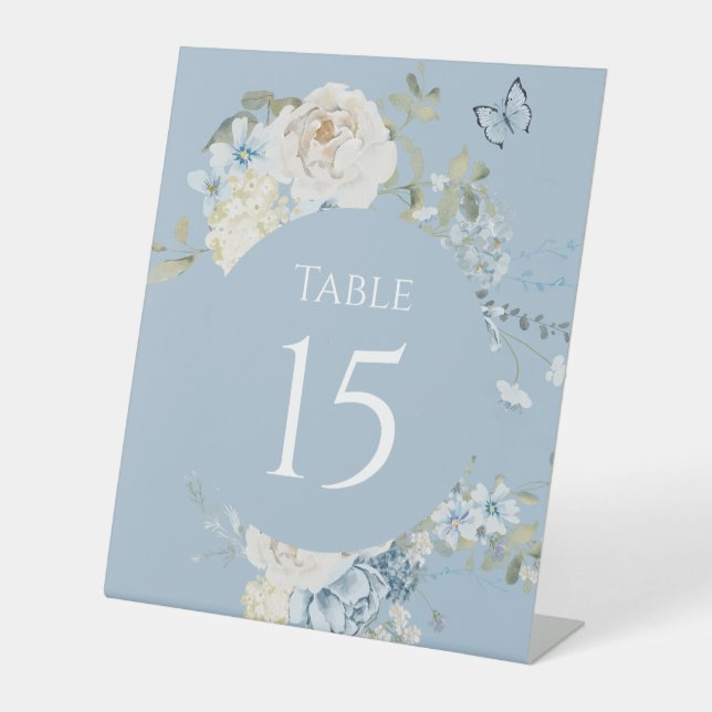 Signe De Table Mariage floral romantique bleu Dusty (Recto)