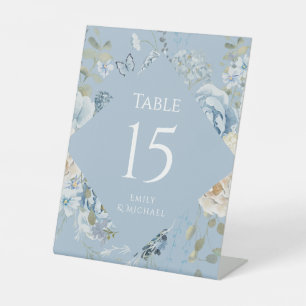 Signe De Table Mariage floral romantique bleu Dusty