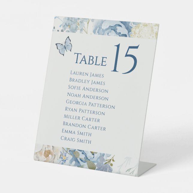 Signe De Table Mariage floral romantique bleu Dusty (Recto)