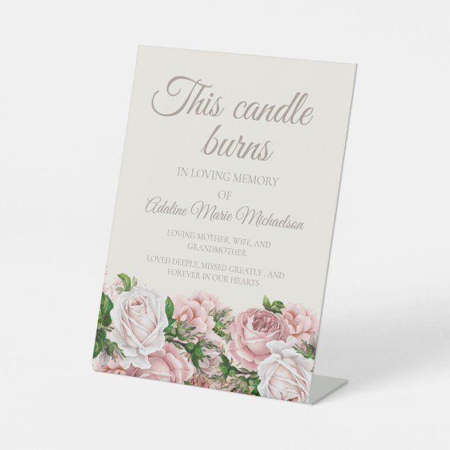 Signe De Table Mariage floral rose rousse Cette bougie brûle (Recto)